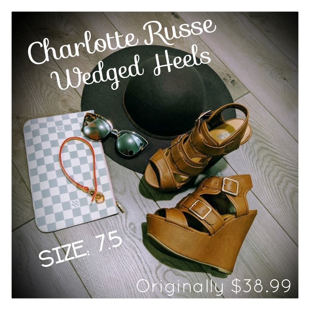 Camel Tan Leather Strapped Platform Wedges Heels